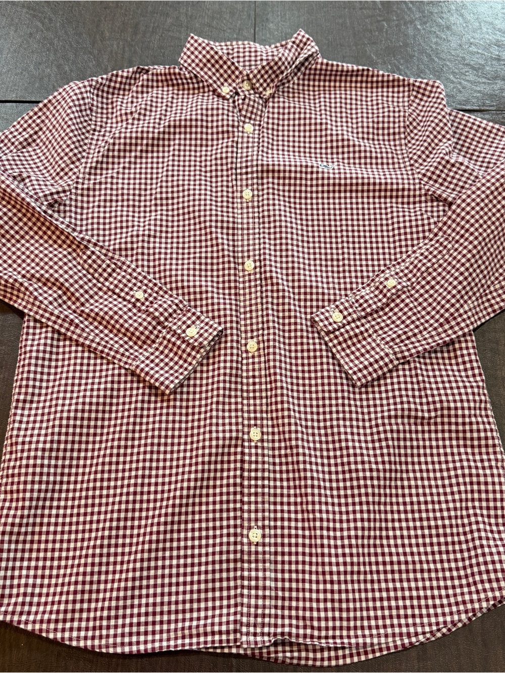 Vineyard Vines Boys Button-Down Gingham Shirt in Burgundy Sz XL (18)